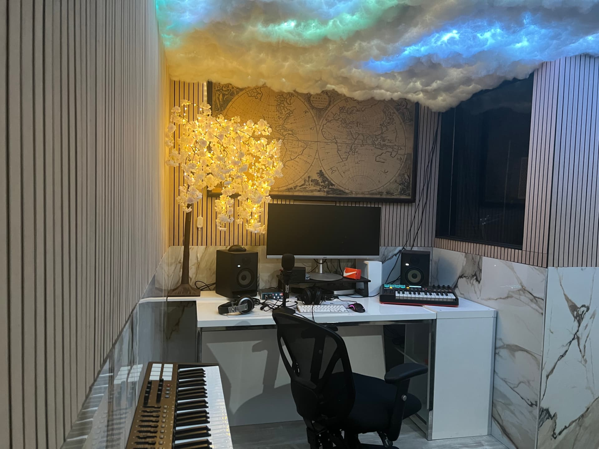 EO's Studio control room with blue LED ambience